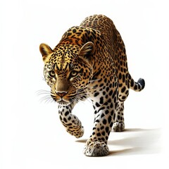 Obraz premium A leopard is walking on a white background