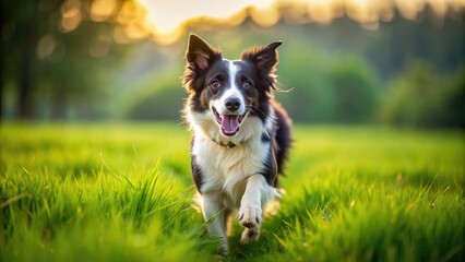 Energetic border collie dog playing in a green field, border collie, dog, pet, energetic, intelligent, playful