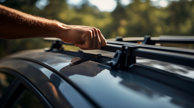 Installing Roof Rack. Automotive Maintenance Concept.