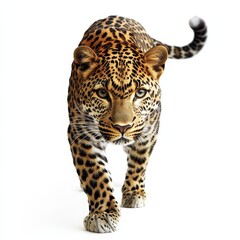 Obraz premium A leopard is walking on a white background