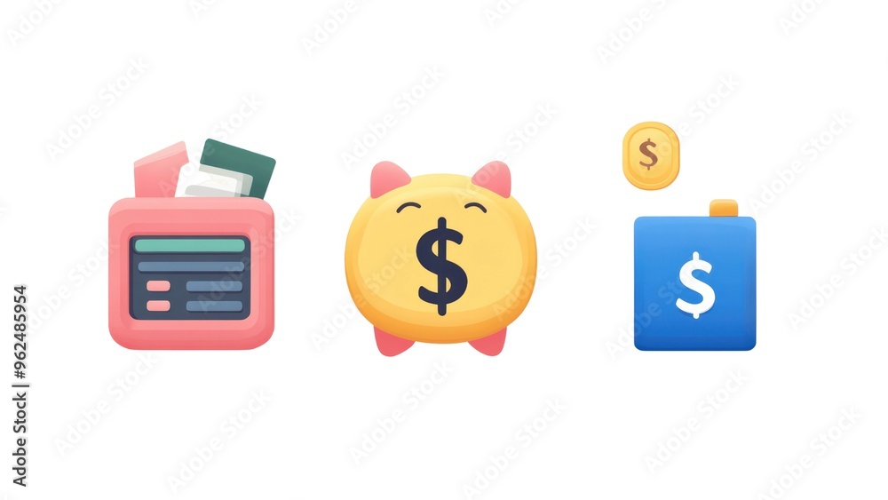 Poster a pink box with a white background and a yellow coin with a smiley face on it