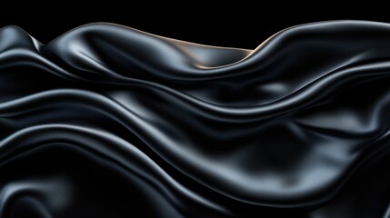 Fototapeta premium Abstract black satin fabric with elegant waves and folds.