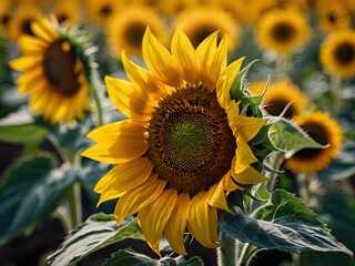 Fototapeta premium beautiful sunflowers close up in photo in flower garden