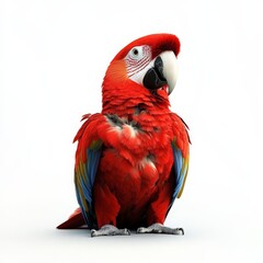 Obraz premium A red and blue parrot is sitting on a white background