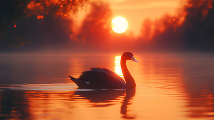 Fototapeta premium Striking Black swan. Animal nature sunrise