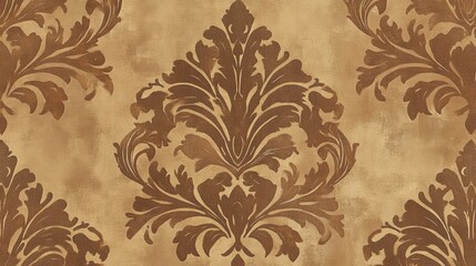 Rich textured damask design with symmetrical motifs on a luxurious fabric wallpaper