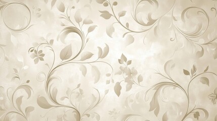 Classic damask wallpaper with delicate swirling vines and floral shapes in neutral hues