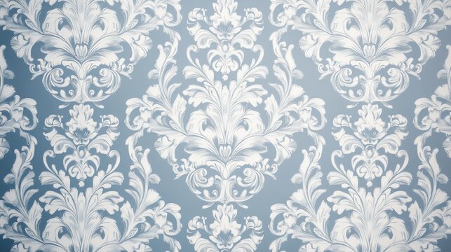 Elegant damask fabric wallpaper background with intricate floral patterns in soft tones