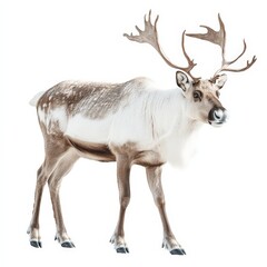 Fototapeta premium A large deer with antlers stands in front of a white background