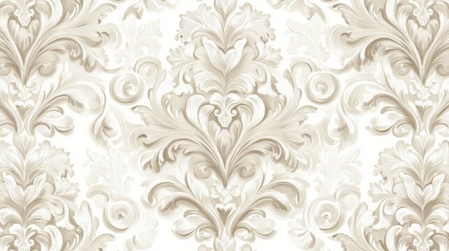 Fototapeta Classic damask wallpaper design with symmetrical ornate motifs in neutral and pastel tones