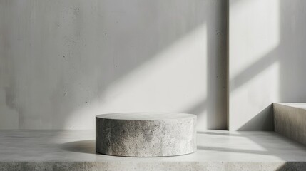 Gray monochrome template with granite pedestal on light gray background for natural design concept.