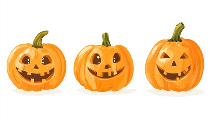 Three Carved Pumpkins with Smiling Faces