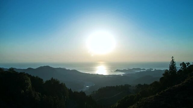 那智山の展望台からの朝日　和歌山朝日夕日百景　熊野古道　那智大社　水平線の日の出タイムラプス