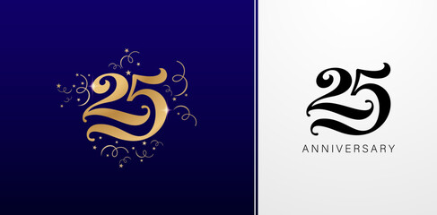 25th anniversary logo design template with gold and black elements isolated backgrounds for greeting cards, invitation, Wedding anniversary , banner and celebration company or business corporate signs