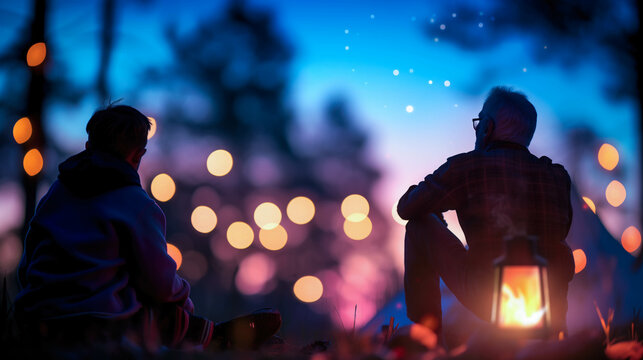 Seniors and Kids Sharing Ghost Stories Around a Campfire