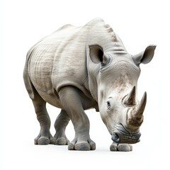 Obraz premium A rhino is eating grass in front of a white background