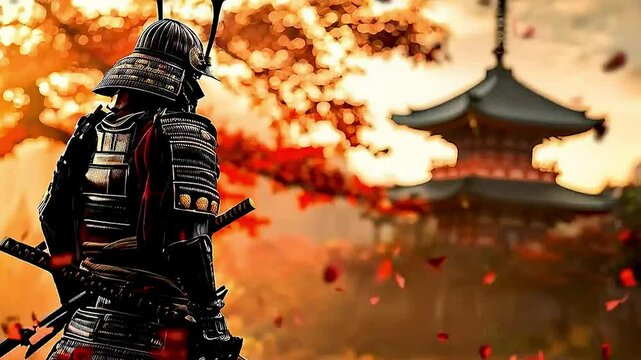 a samurai in a Japanese landscape