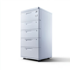 A tall, four-drawer metal filing cabinet for office use, providing secure and organized document storage in a sleek, minimalist design.