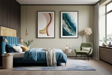 Interior Mockup of a Restful Area with Framed Visual Art and Tasteful Decor in a Bedroom Space