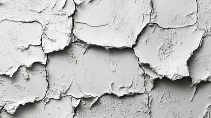 Obraz premium Close-up of a cracked and peeling white wall, revealing a rough texture beneath.