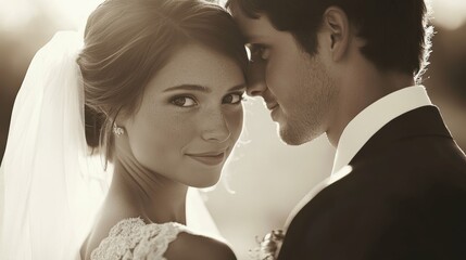 Bride and groom sharing a sweet first look, their eyes filled with joy and anticipation