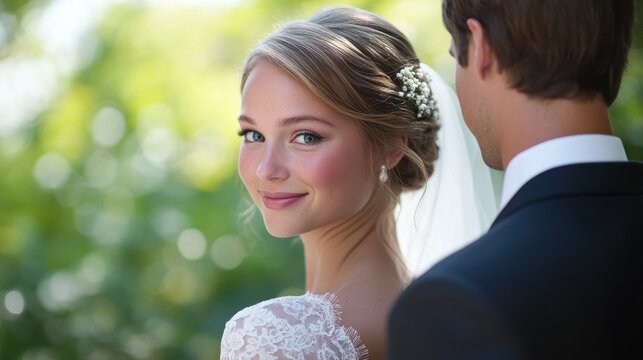 Bride and groom sharing a sweet first look, their eyes filled with joy and anticipation