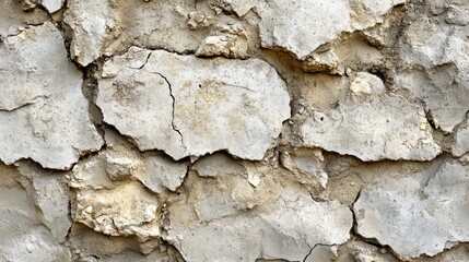 Fototapeta premium Close-up of a weathered, cracked and rough gray and white wall surface.