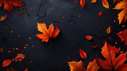 Season sale banner with autumn leaf in dark background - empty space provided.