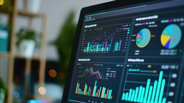 Data Analysis and Financial Charts on Computer Screen