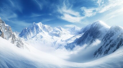 Obraz premium Snow-covered Mountain Range Under a Clear Blue Sky