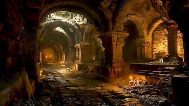 a dungeon with a fire burning in the middle