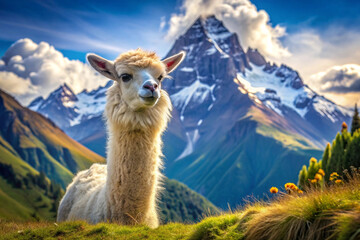 Obraz premium White Alpaca in the Mountains