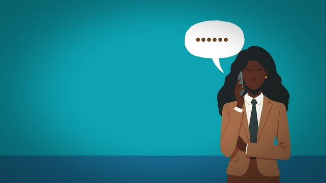 Career woman in animation calls her colleague to discuss office work