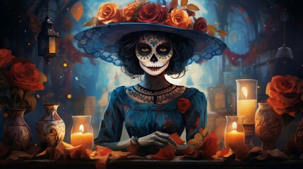 Fototapeta premium Day of the Dead, remembering the departed Dia De Muertos 1 November Generative AI