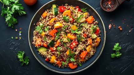 Quinoa Salad with Bell Peppers  Zucchini and Parsley