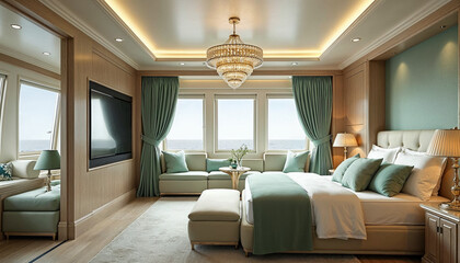 A super luxury yacht bedroom interior