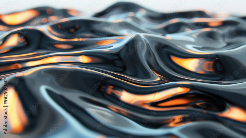 Poster the surface undulates with metallic liquid waves, reflecting light and creating an alluring, dynamic