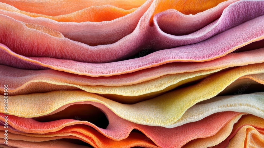 Poster waves of textured orange and pink layers undulate, creating a captivating abstract composition fille