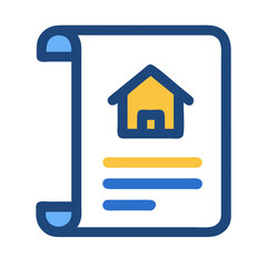 Building permit icon, blue and yellow, official document illustration