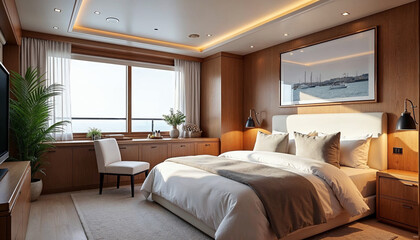 A super luxury yacht bedroom interior