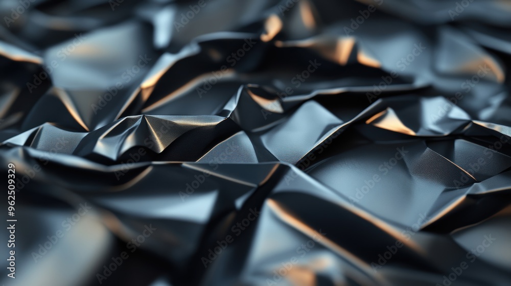 Poster detailed crumpled metallic texture displaying unique folds and reflections, creating depth and intri