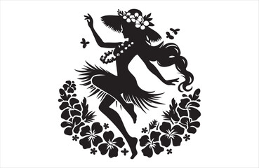 Fototapeta premium Beautiful Hawaiian young woman dancing of silhouette vector design