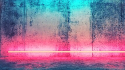 Fototapeta premium Neon lighting casts colorful reflections on a textured concrete wall, creating a dynamic and modern atmosphere in an urban environment