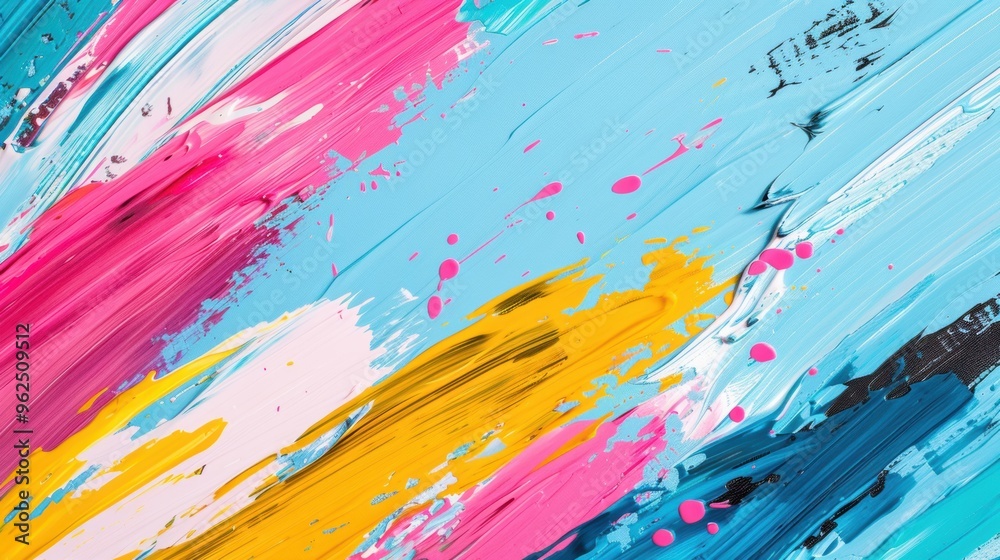 Poster colorful paint strokes intertwine in an abstract composition, creating a lively display of patterns 