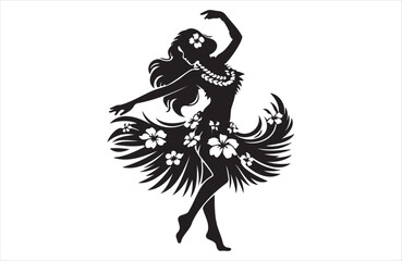 Beautiful Hawaiian young woman dancing of silhouette vector design