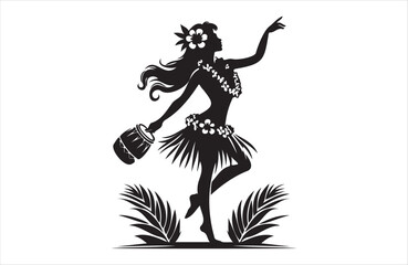 Fototapeta premium Beautiful Hawaiian young woman dancing of silhouette vector design
