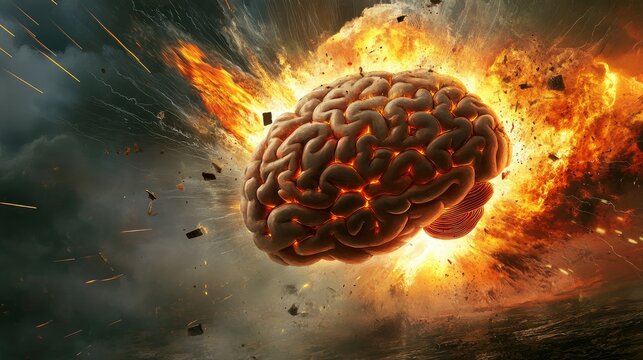 Concept art of a human brain exploding with knowledge and creativity