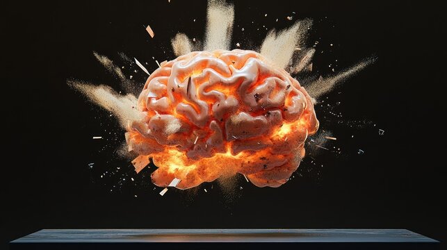 Concept art of a human brain exploding with knowledge and creativity