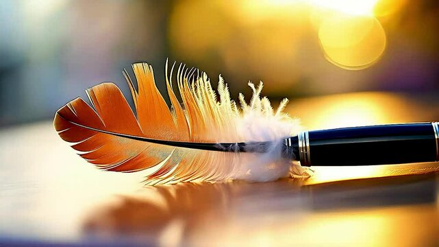 a feather duster  and  a pen