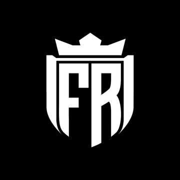 recommend clip art: FR Letter logo shield shape inside shield badge crown on black background template design